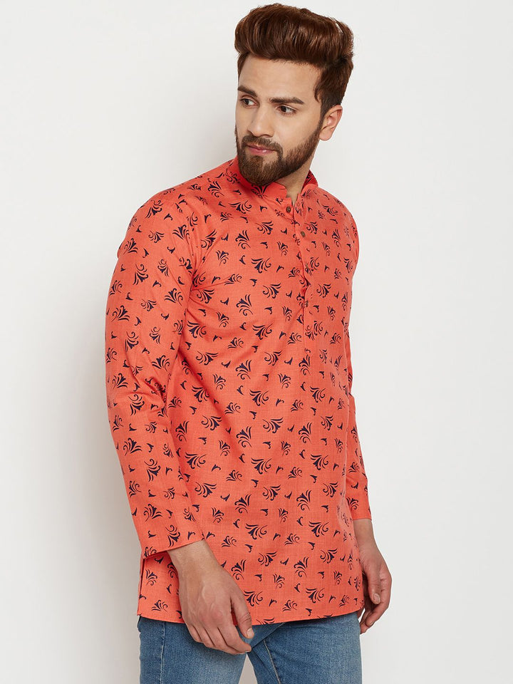 SOJANYA Men Orange Printed Straight Kurta