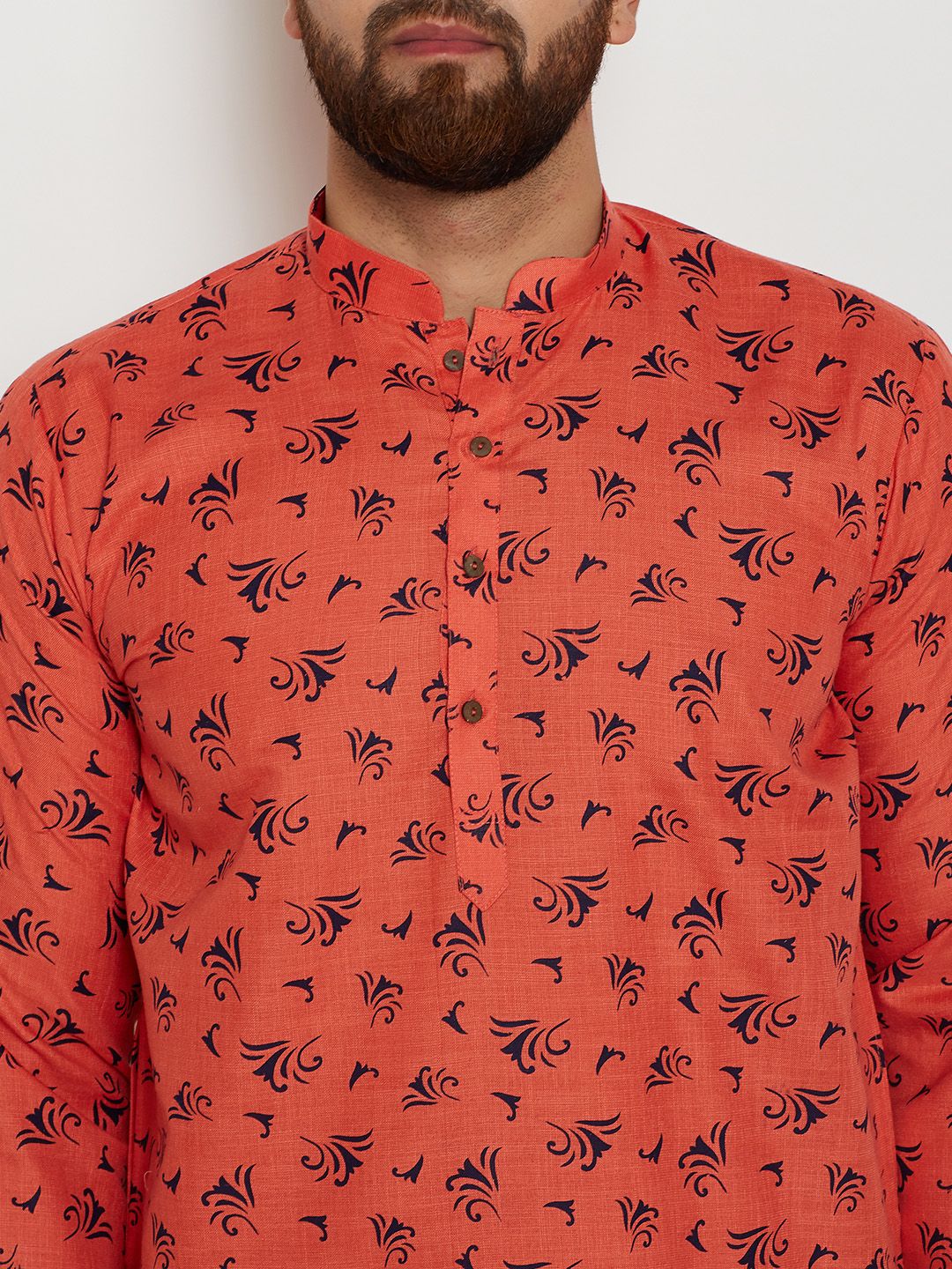 SOJANYA Men Orange Printed Straight Kurta