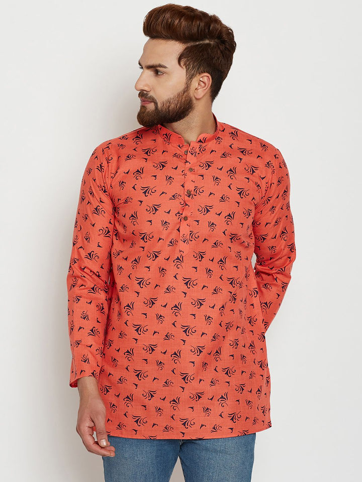 SOJANYA Men Orange Printed Straight Kurta