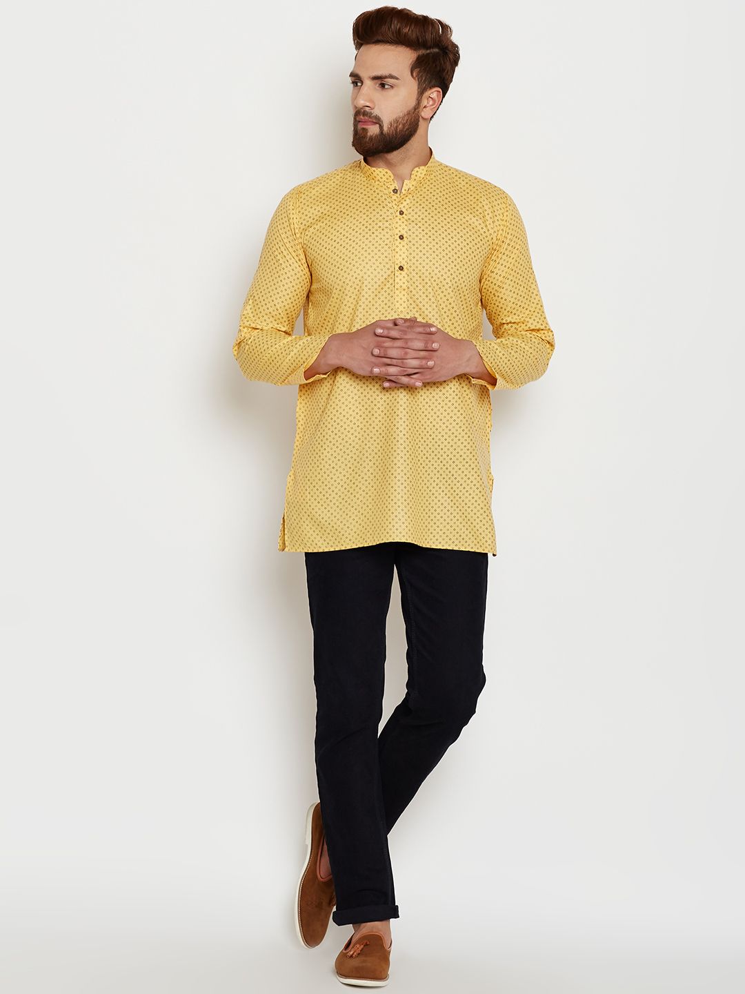 SOJANYA Lelaki Yellow Printed Straight Kurta