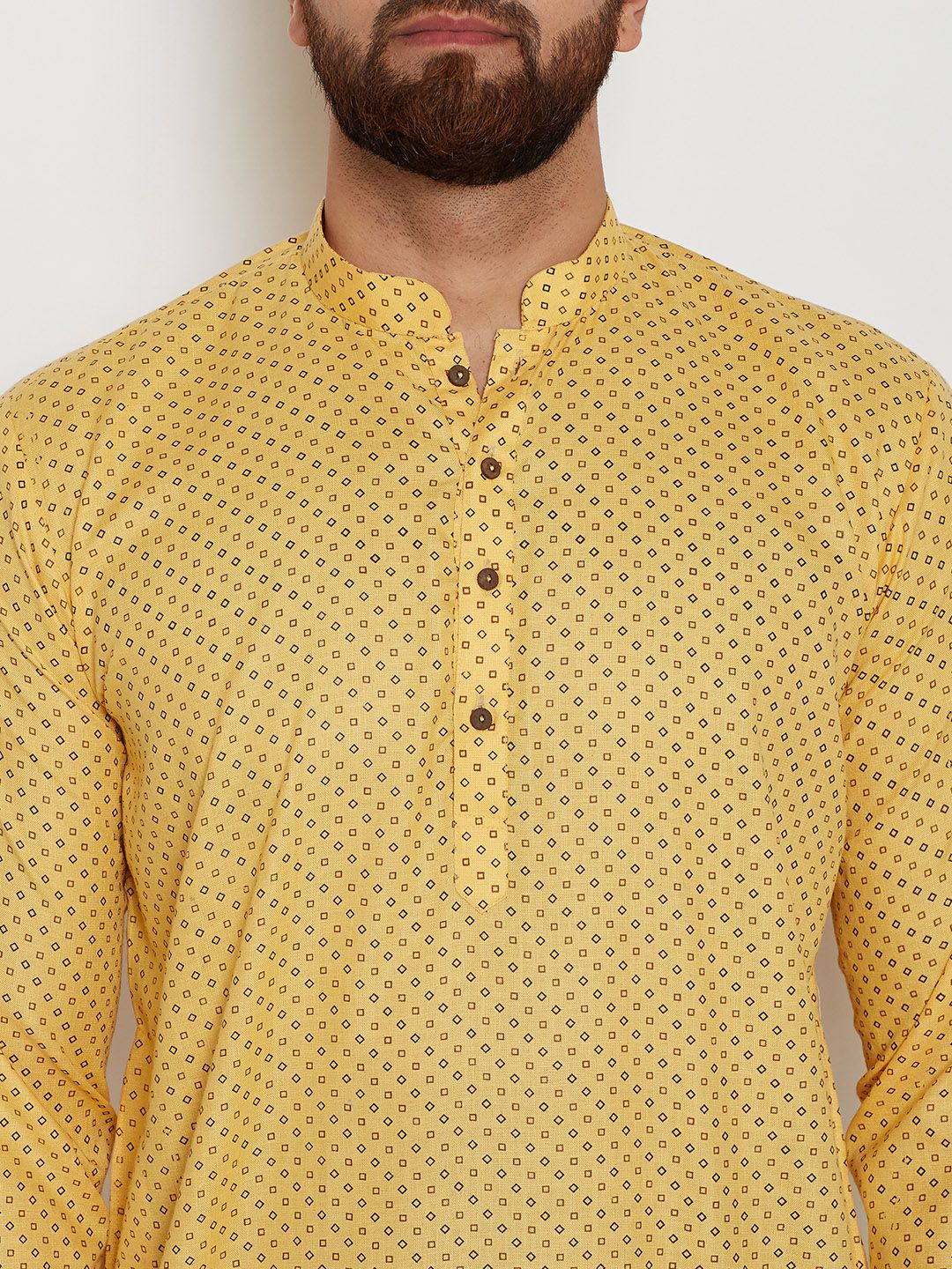 SOJANYA Lelaki Yellow Printed Straight Kurta