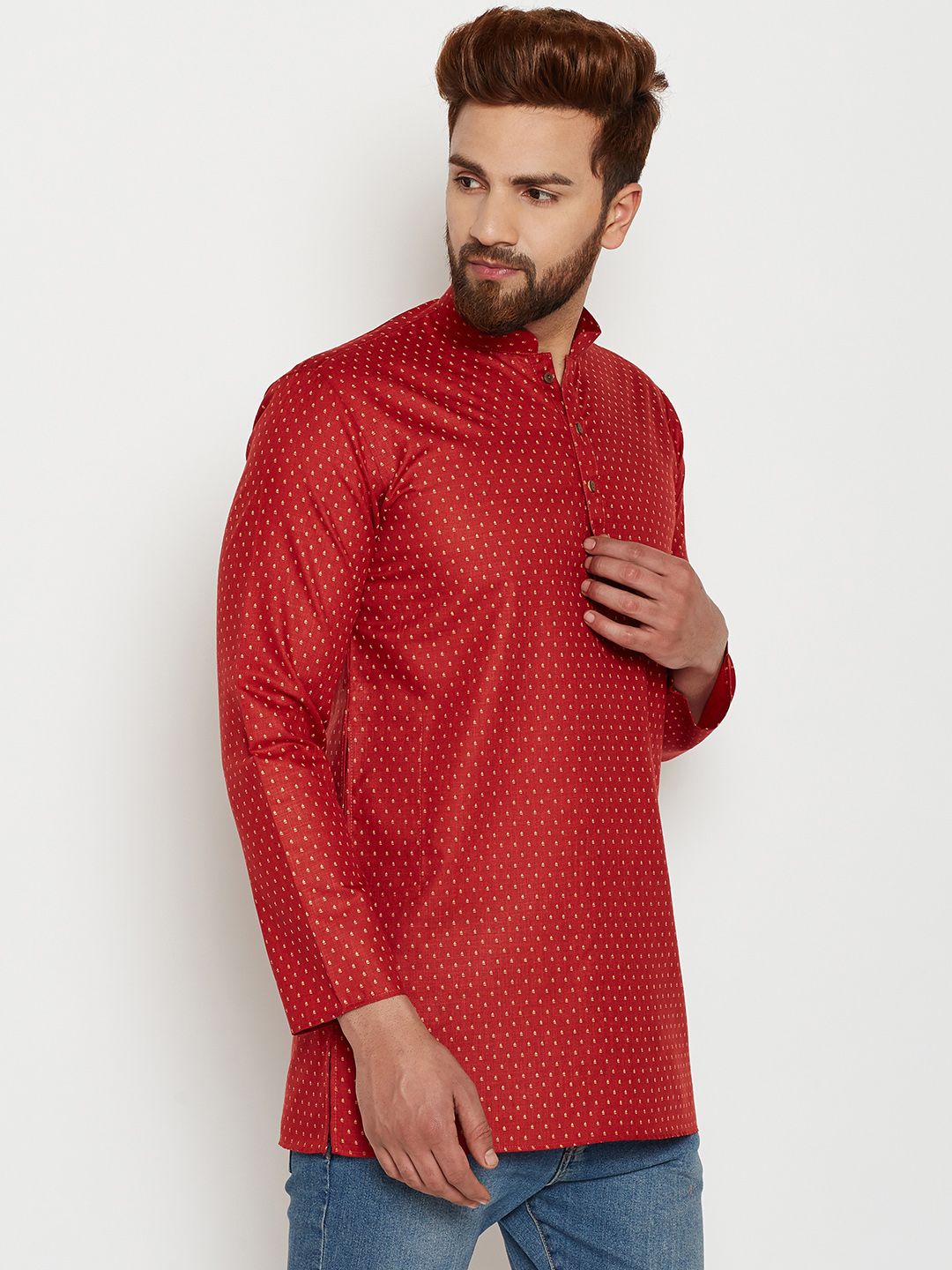 SOJANYA Men Maroon Printed Straight Kurta