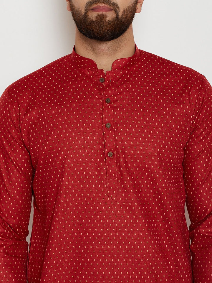 SOJANYA Men Maroon Printed Straight Kurta