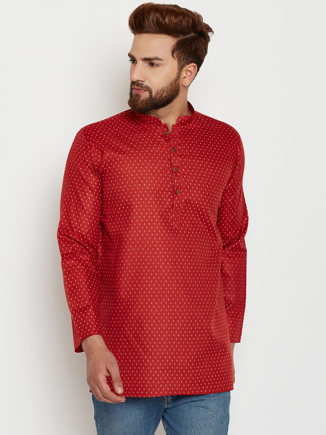 SOJANYA Men Maroon Printed Straight Kurta