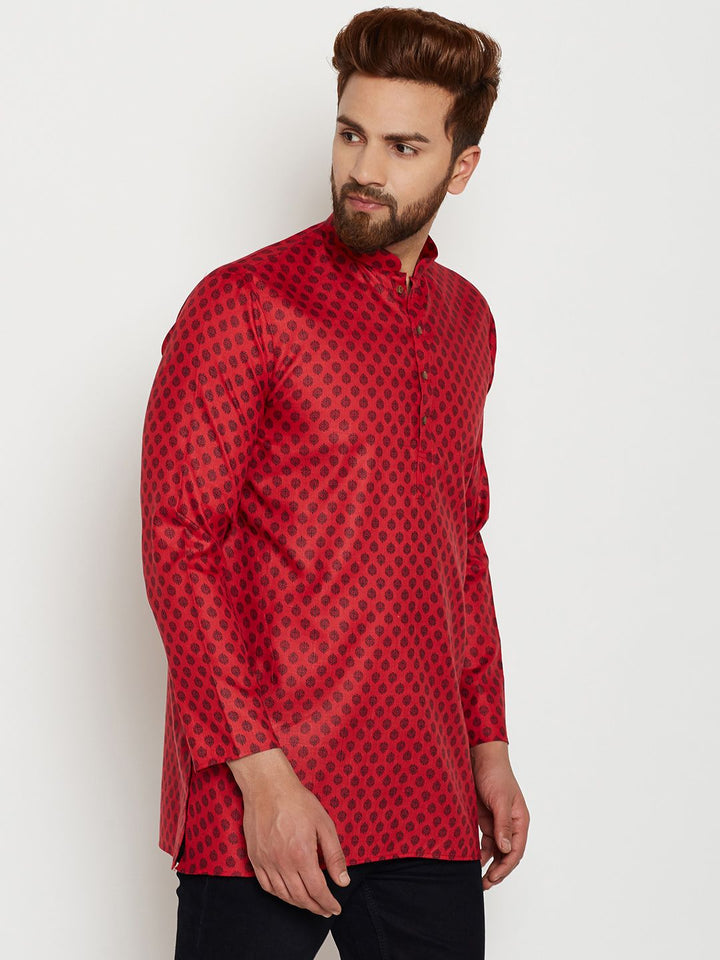 SOJANYA Kurta Lurus Bercetak Merah Lelaki
