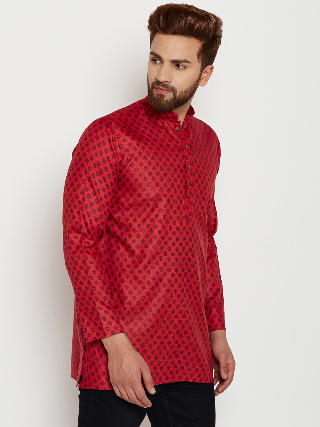 SOJANYA Kurta Lurus Bercetak Merah Lelaki