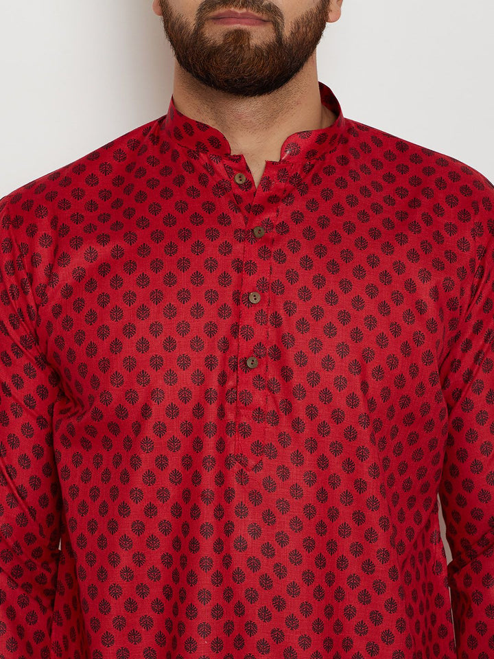SOJANYA Kurta Lurus Bercetak Merah Lelaki