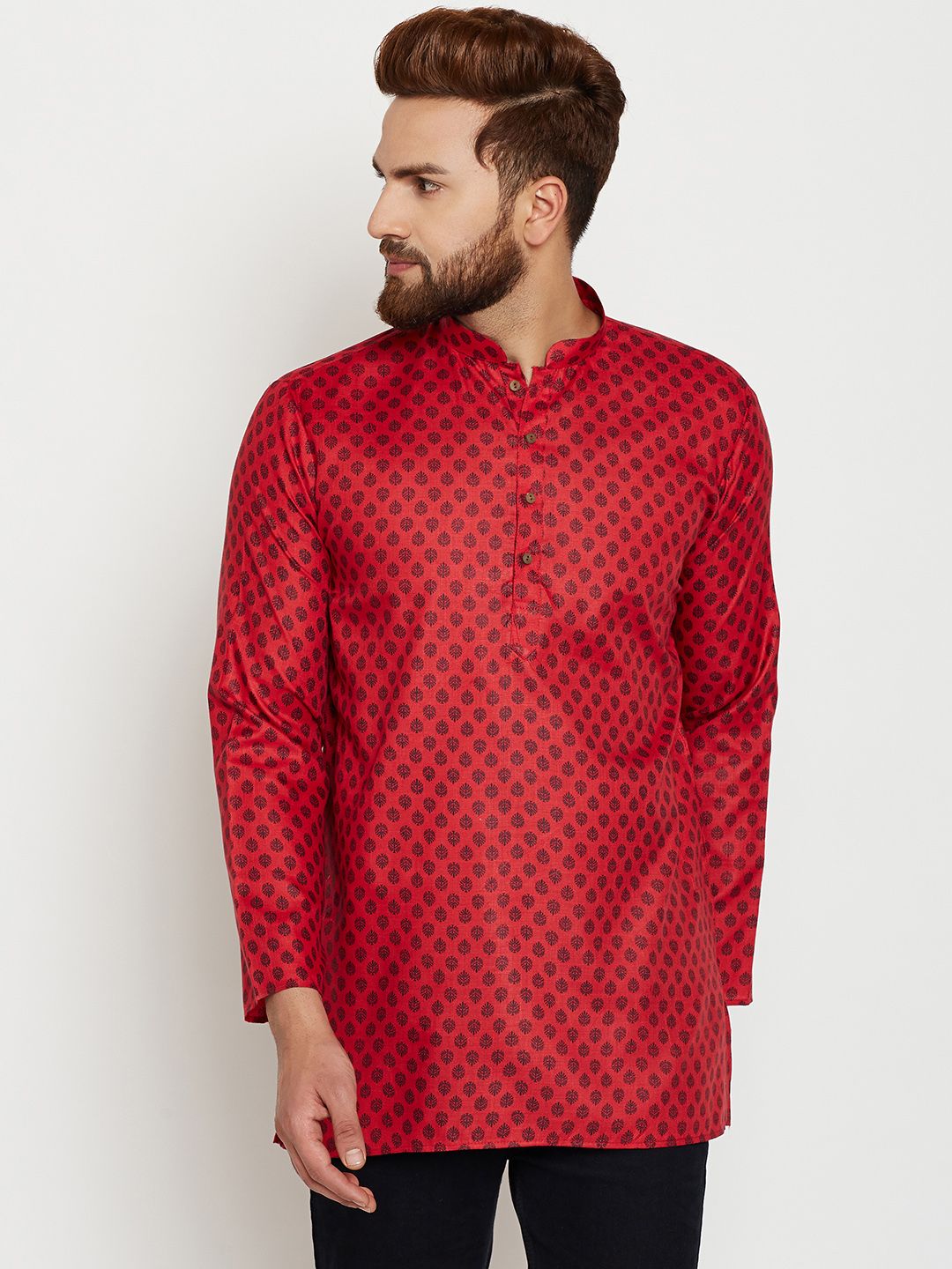 SOJANYA Kurta Lurus Bercetak Merah Lelaki