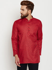SOJANYA Kurta Lurus Bercetak Merah Lelaki