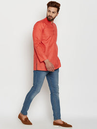 SOJANYA Men Orange Printed Straight Kurta