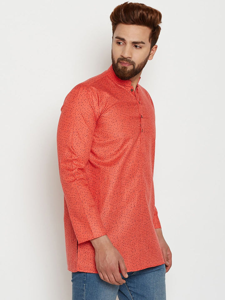 SOJANYA Men Orange Printed Straight Kurta