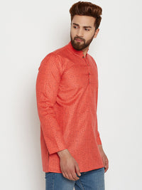 SOJANYA Men Orange Printed Straight Kurta