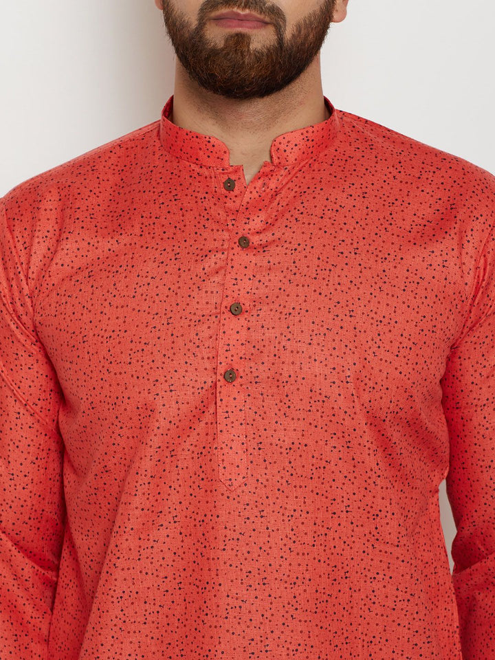 SOJANYA Men Orange Printed Straight Kurta