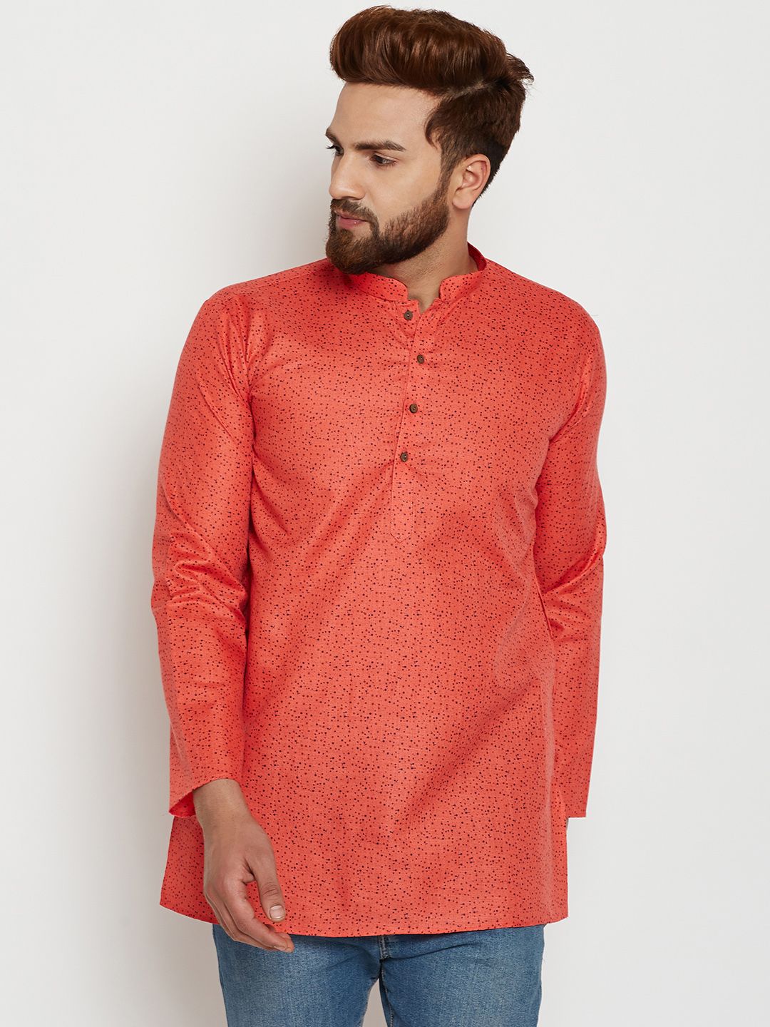 SOJANYA Men Orange Printed Straight Kurta