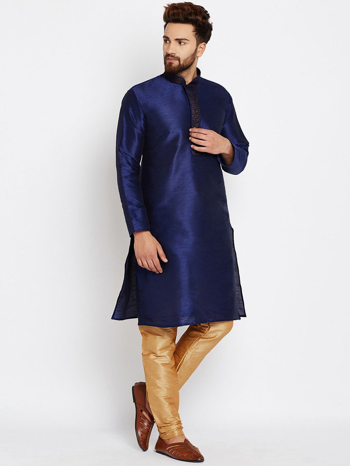 SOJANYA Lelaki Navy Blue Solid Kurta Lurus