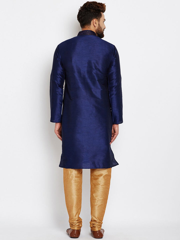 SOJANYA Lelaki Navy Blue Solid Kurta Lurus
