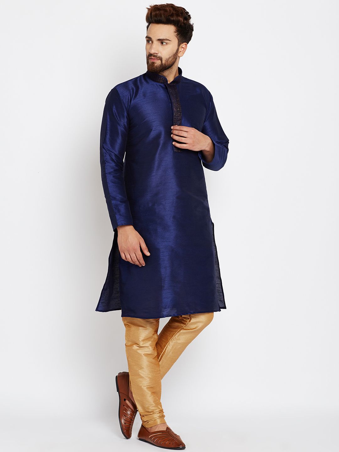 SOJANYA Lelaki Navy Blue Solid Kurta Lurus