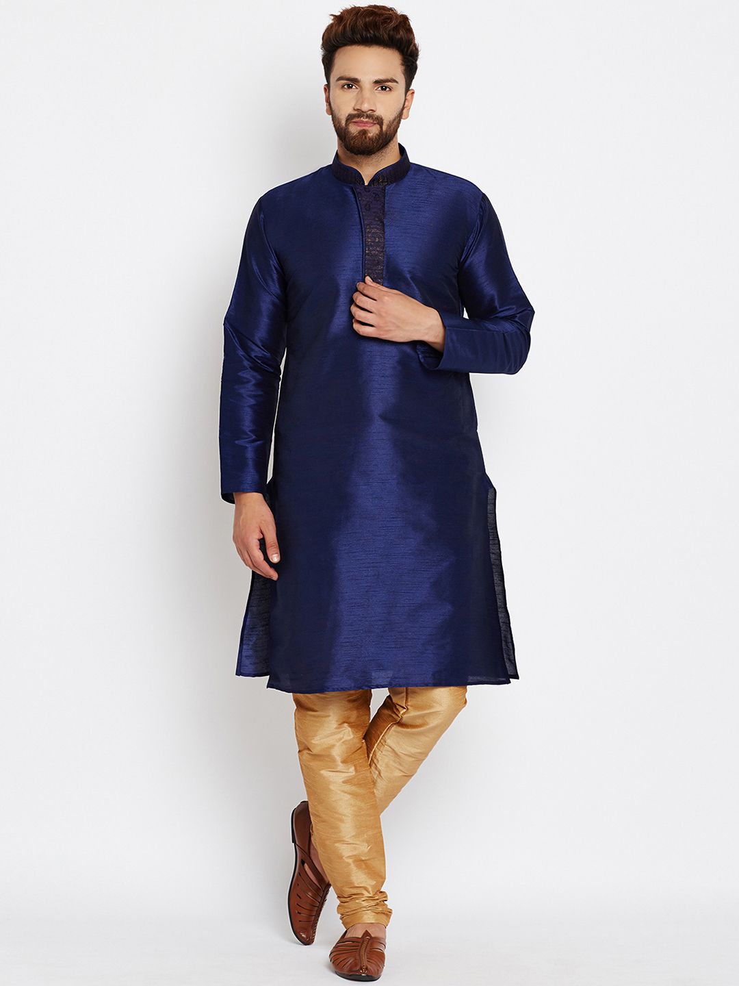 SOJANYA Lelaki Navy Blue Solid Kurta Lurus
