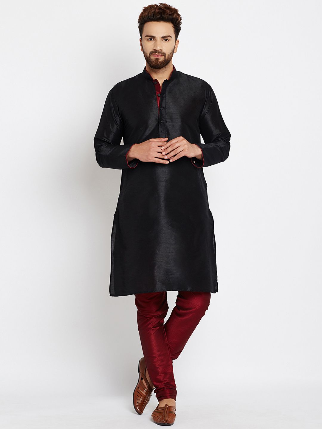 SOJANYA Men Black Solid Straight Kurta