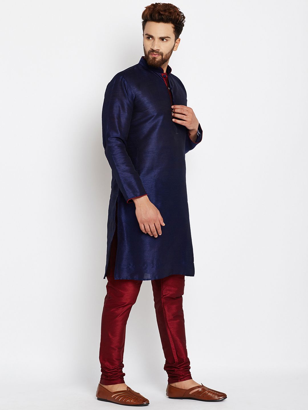 SOJANYA Men Blue Solid Straight Kurta