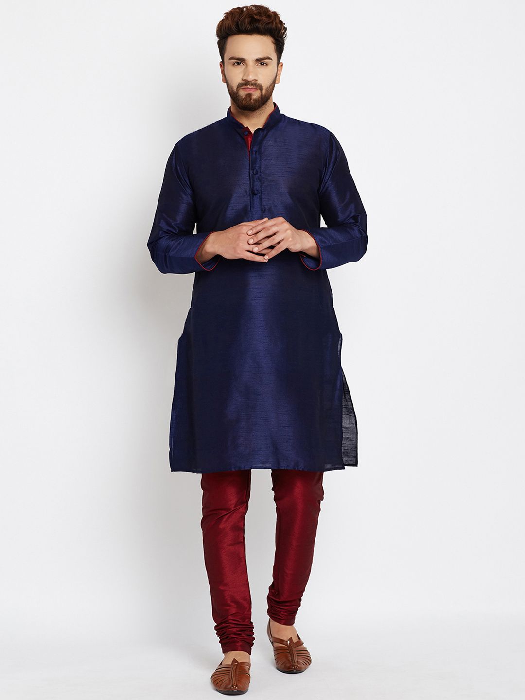 SOJANYA Men Blue Solid Straight Kurta