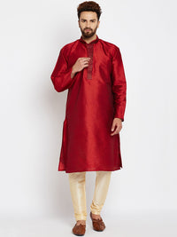 SOJANYA Men Maroon Solid Straight Kurta