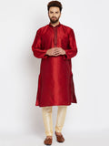 SOJANYA Men Maroon Solid Straight Kurta