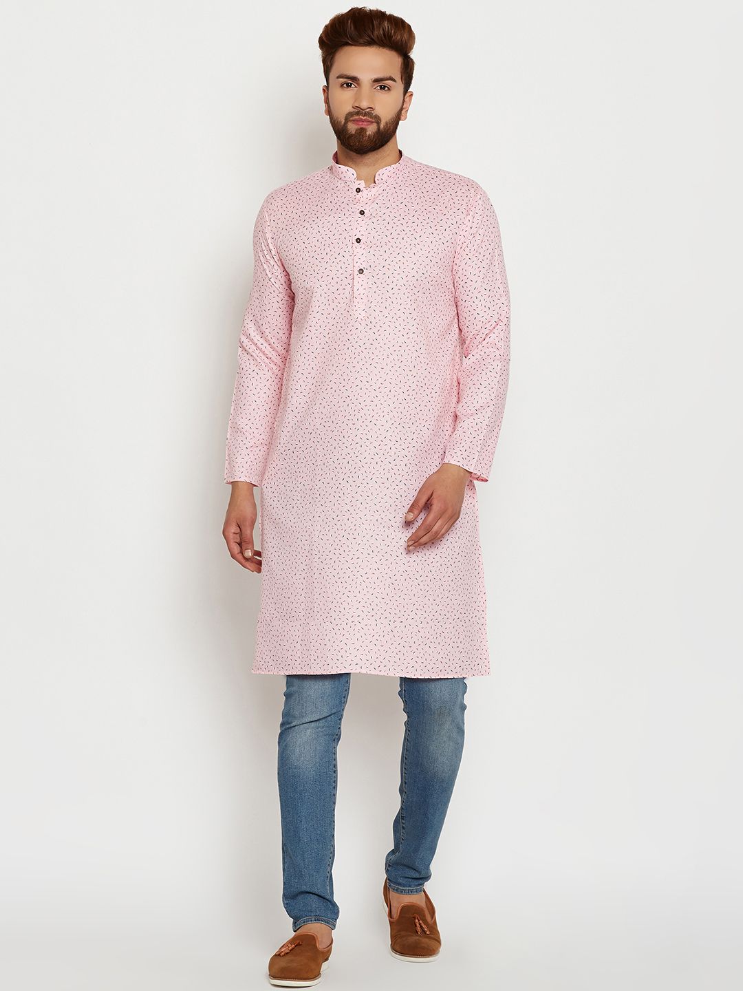 SOJANYA Men Pink Printed Straight Kurta