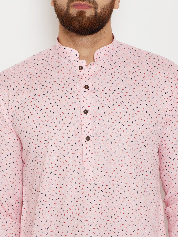 SOJANYA Men Pink Printed Straight Kurta