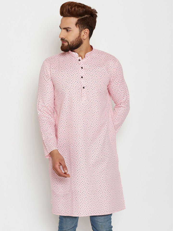 SOJANYA Men Pink Printed Straight Kurta