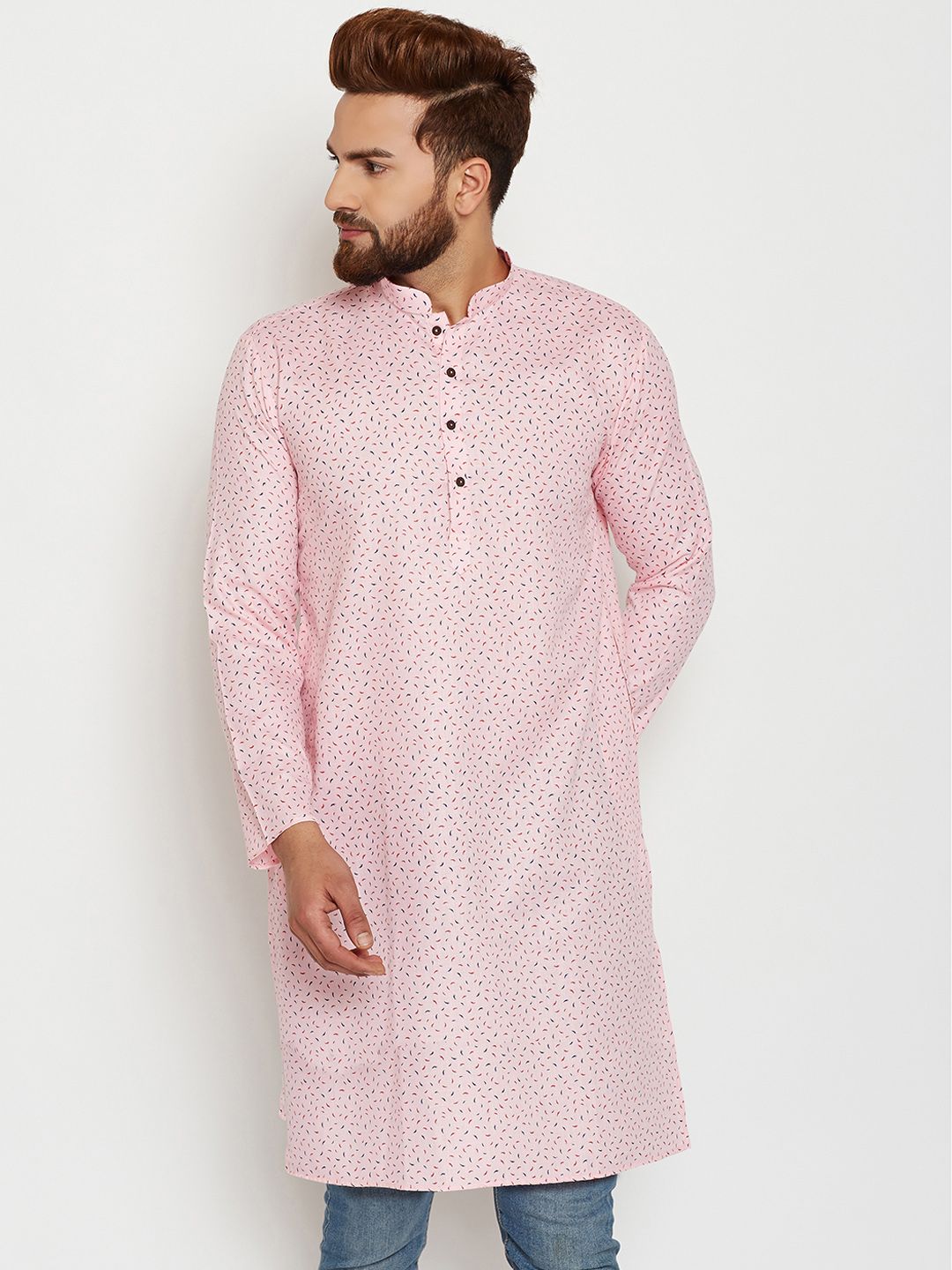 SOJANYA Men Pink Printed Straight Kurta