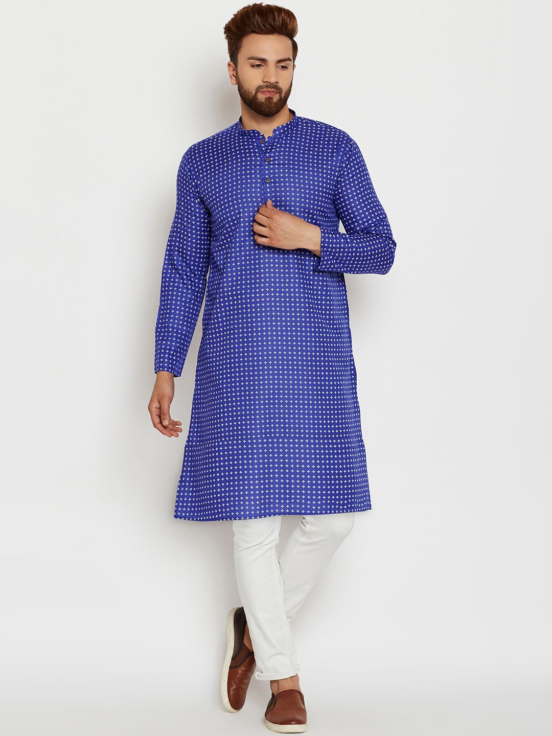 SOJANYA Lelaki Blue Printed Straight Kurta