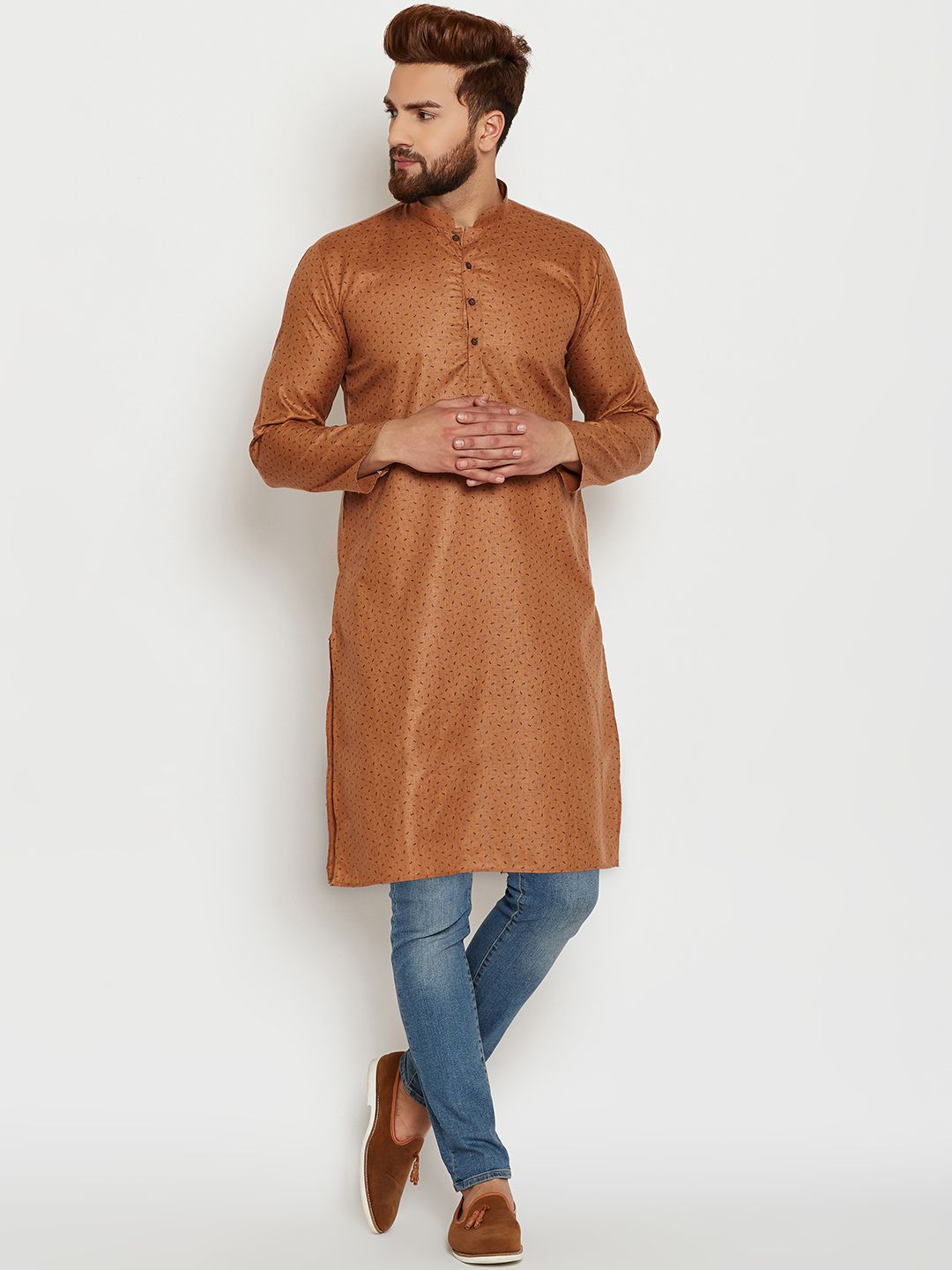 SOJANYA Men Brown Printed Straight Kurta