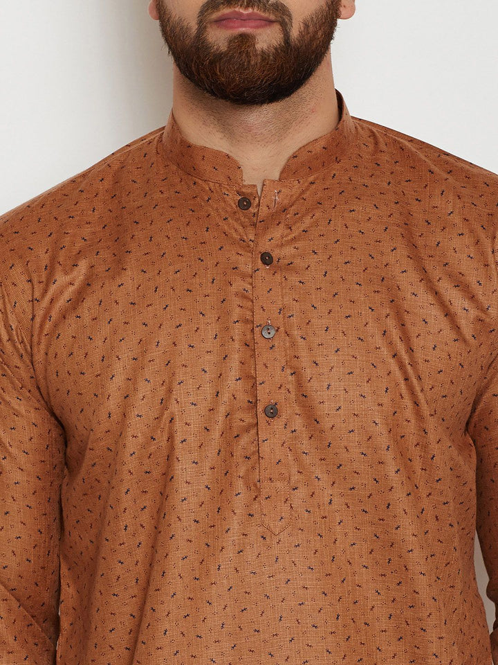 SOJANYA Men Brown Printed Straight Kurta