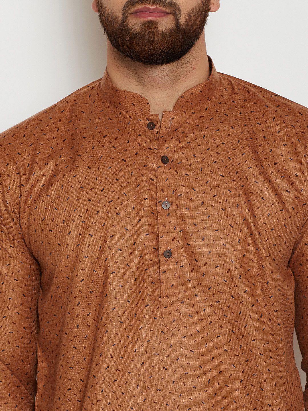 SOJANYA Men Brown Printed Straight Kurta
