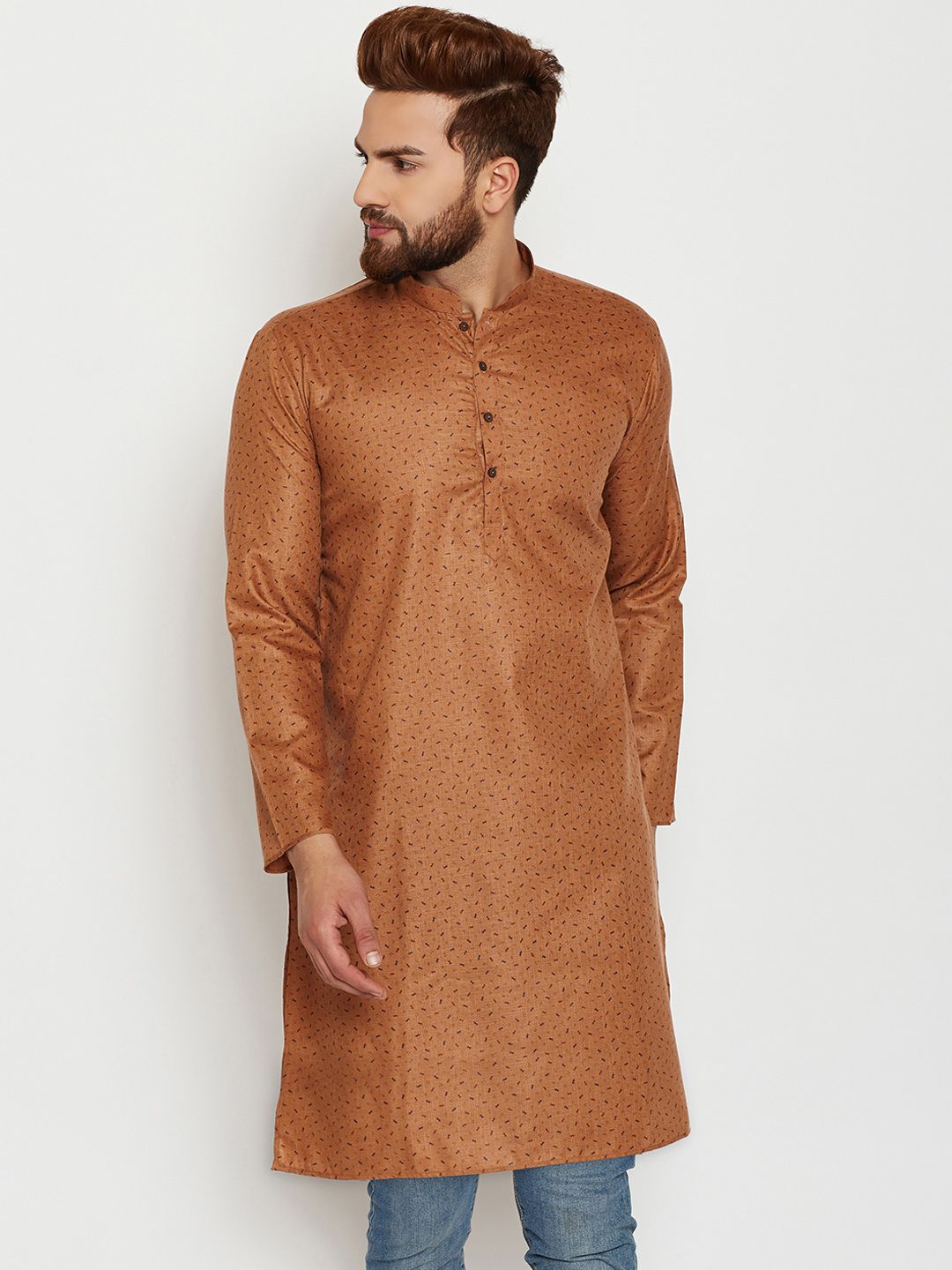 SOJANYA Men Brown Printed Straight Kurta