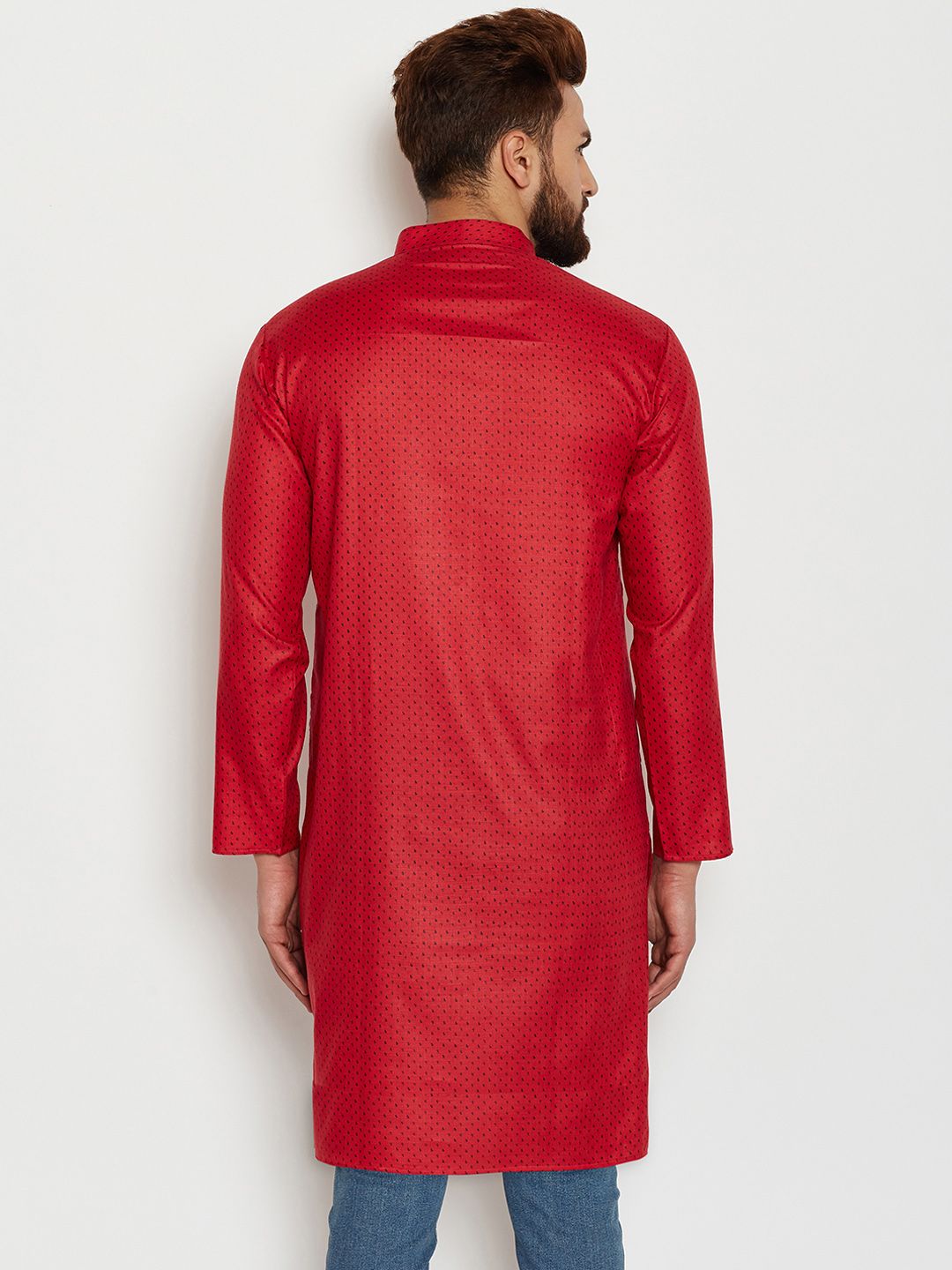 SOJANYA Kurta Lurus Bercetak Merah Lelaki