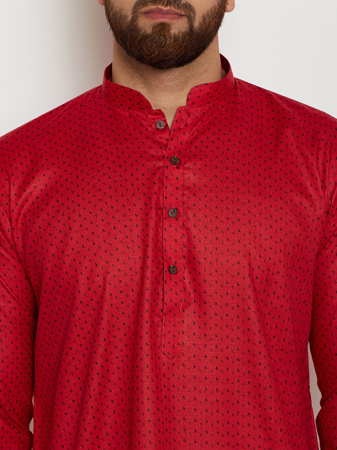 SOJANYA Kurta Lurus Bercetak Merah Lelaki