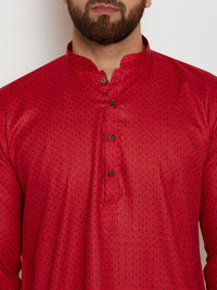 SOJANYA Kurta Lurus Bercetak Merah Lelaki