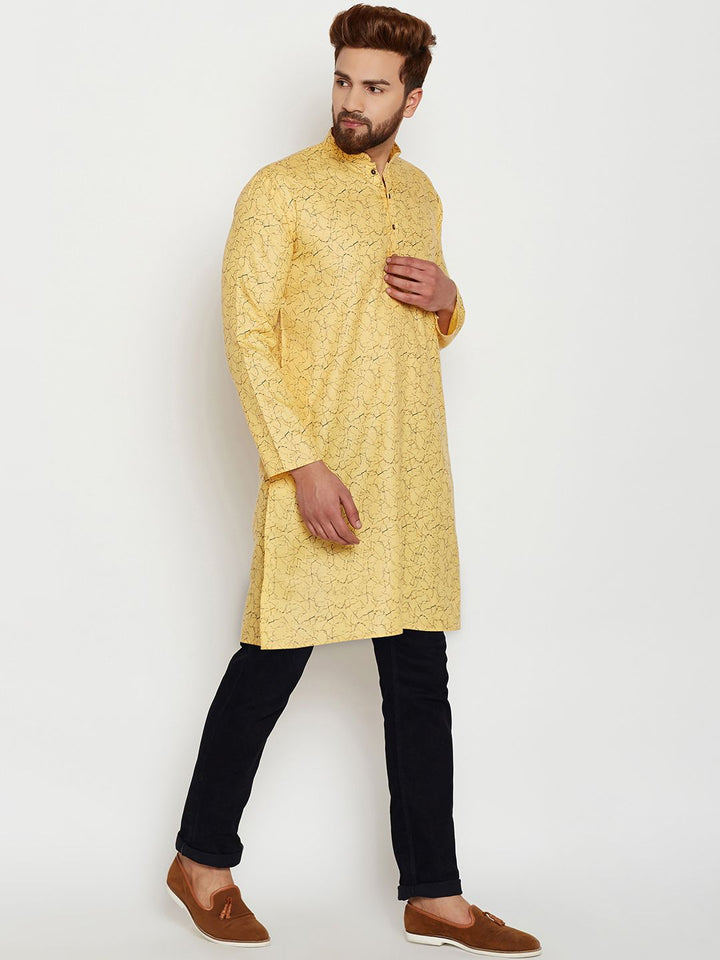 SOJANYA Lelaki Yellow Printed Straight Kurta
