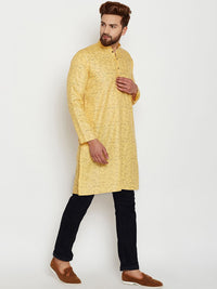 SOJANYA Lelaki Yellow Printed Straight Kurta