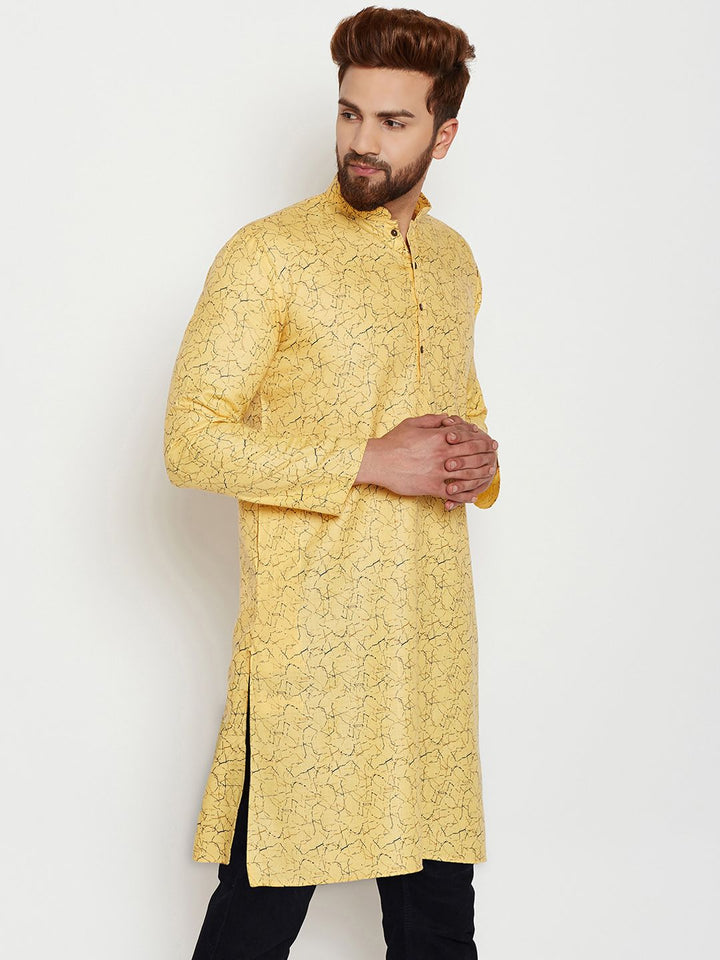 SOJANYA Lelaki Yellow Printed Straight Kurta
