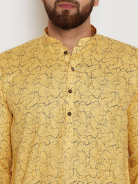 SOJANYA Lelaki Yellow Printed Straight Kurta