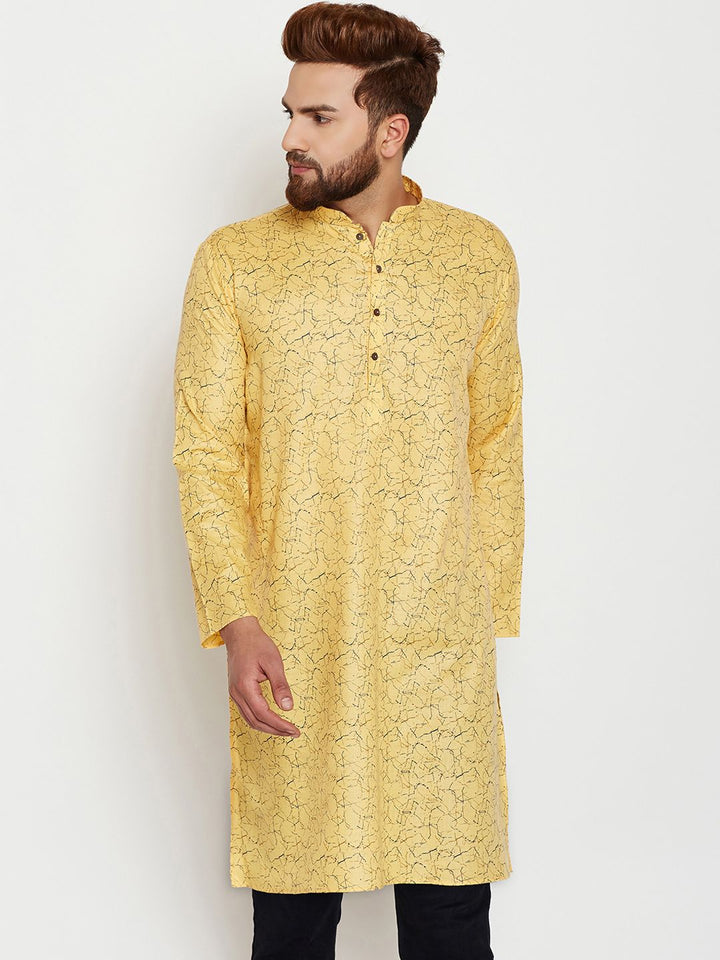 SOJANYA Lelaki Yellow Printed Straight Kurta
