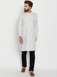 SOJANYA Men White Printed Straight Kurta