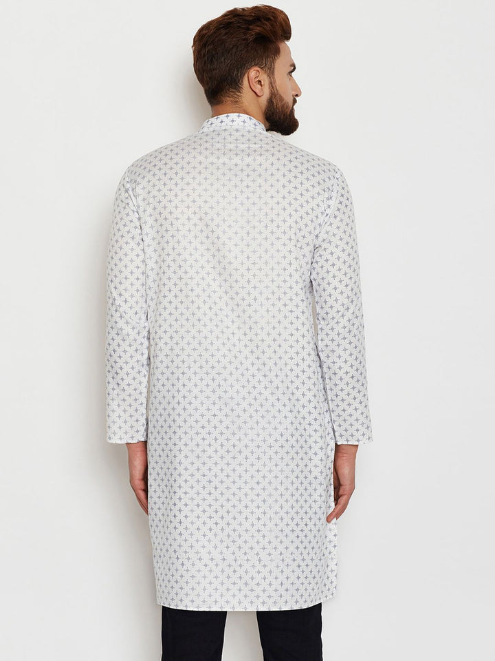 SOJANYA Men White Printed Straight Kurta