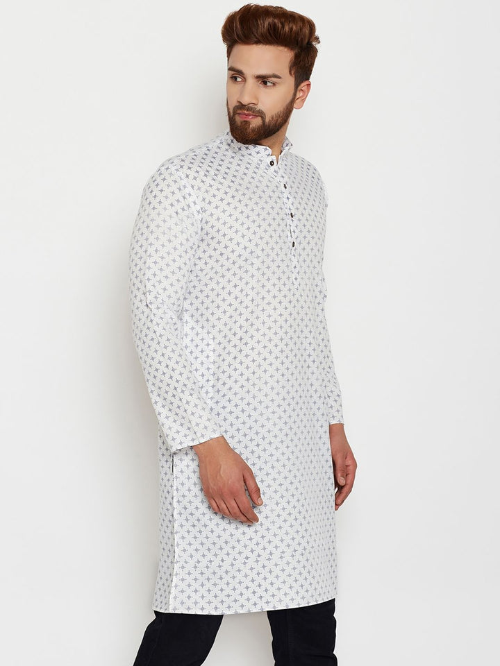 SOJANYA Men White Printed Straight Kurta