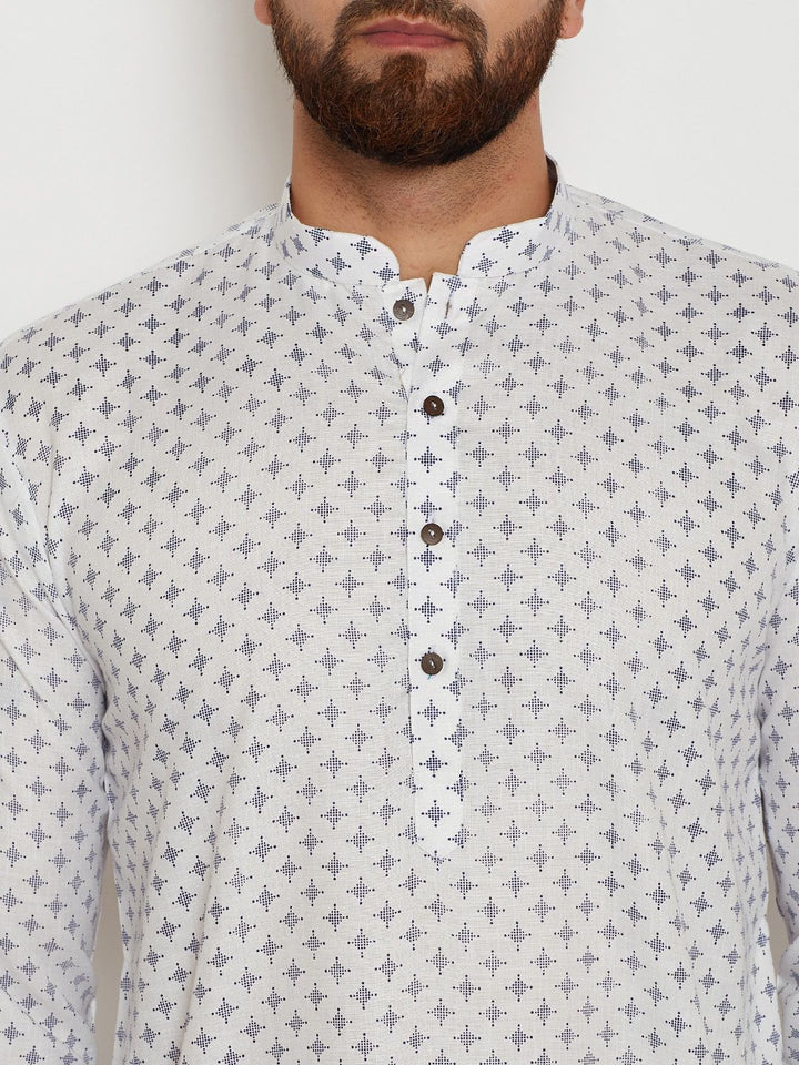 SOJANYA Men White Printed Straight Kurta