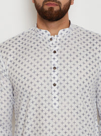 SOJANYA Men White Printed Straight Kurta