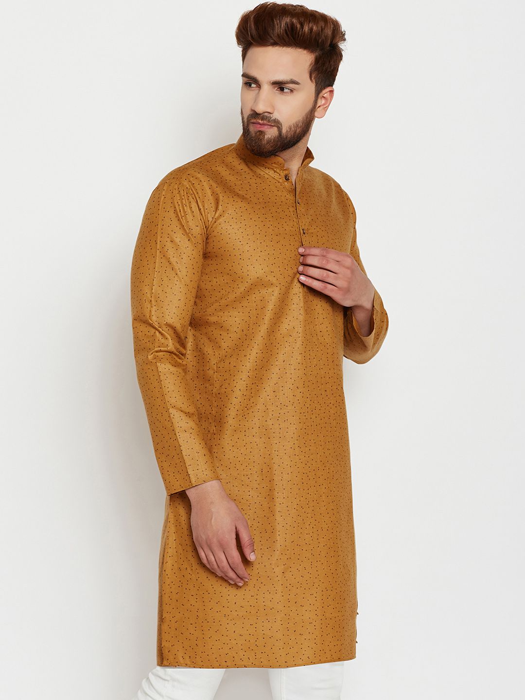 SOJANYA Kurta Lurus Bercetak Coklat Lelaki